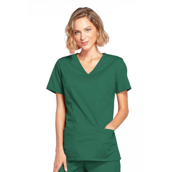 Workwear Core Stretch Women Medical Scrubs Top Mock Wrap Plus Size 4728, 4XL, Hunter