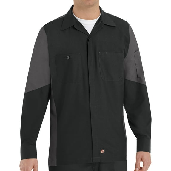 Workwear Outfitters Men's Long Sleeve Two-Tone Crew Shirt Black/Charcoal, XXL
