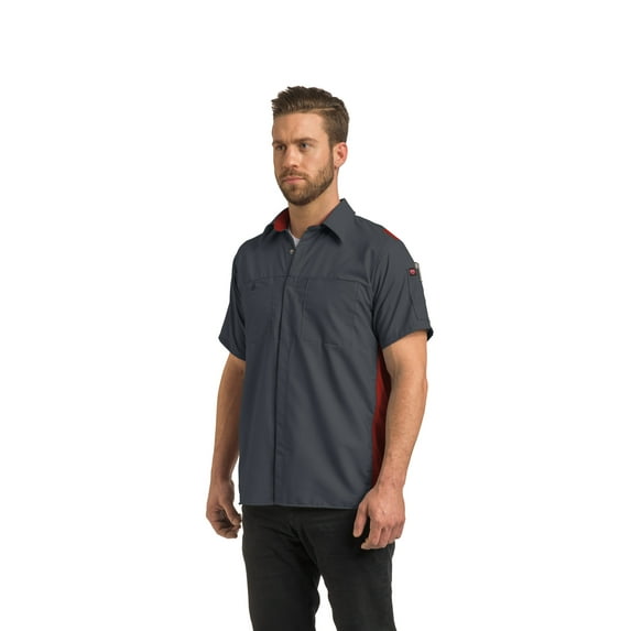 Workwear Outfitters Men's Short Sleeve Perform Plus Shop Shirt w/ Oilblok Tech Charcoal/ Red, XL