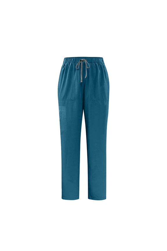 Workwear Pants for Men and Women Solid Straight Leg Drawstring Pants Fall Winter Scrubs Pant with Multi-Pocket Navy XS