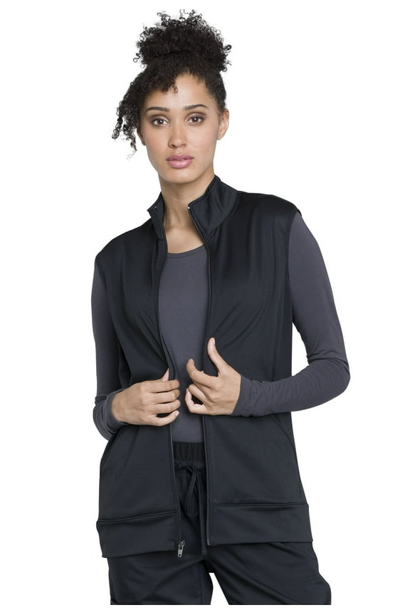 Workwear Revolution Men & Women Medical Scrubs Vest Zip Front Knit WW520, XS, Black