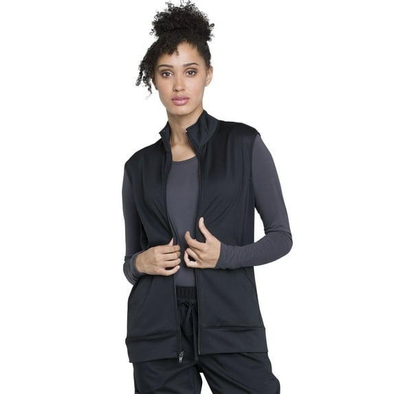 Workwear Revolution Men & Women Medical Scrubs Vest Zip Front Knit WW520, XS, Black