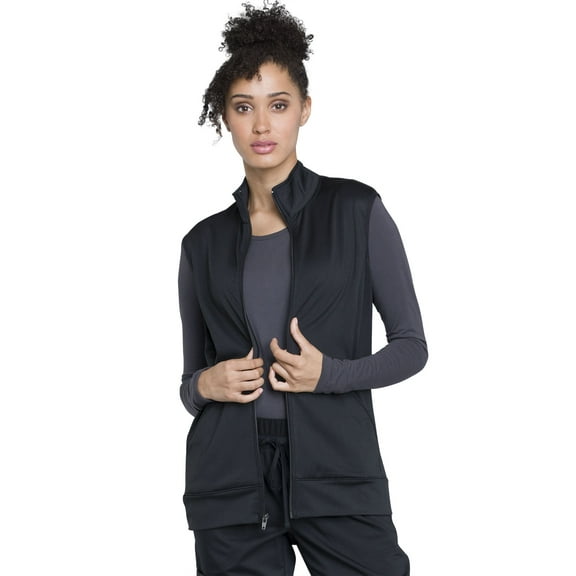 Workwear Revolution Men & Women Medical Scrubs Vest Zip Front Knit WW520, XS, Black