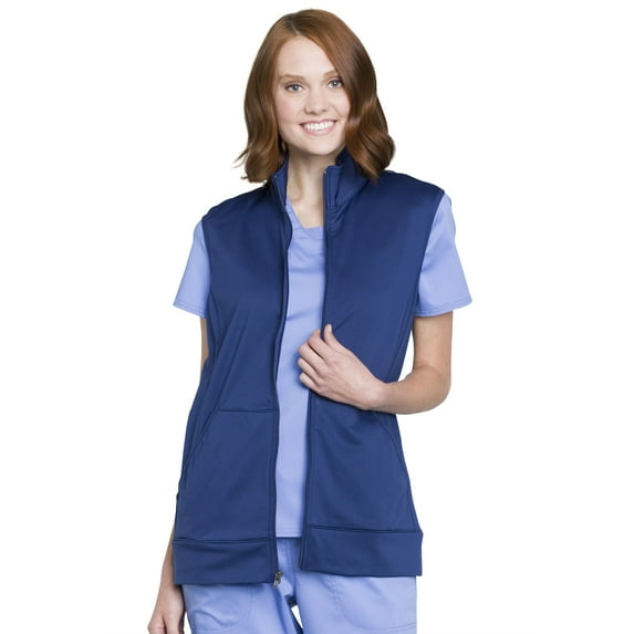 Workwear Revolution Men & Women Medical Scrubs Vest Zip Front Knit WW520, XS, Navy