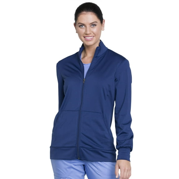 Workwear Revolution Men & Women Warm Up Medical Scrubs Jacket Zip Front Knit WW370, L, Navy