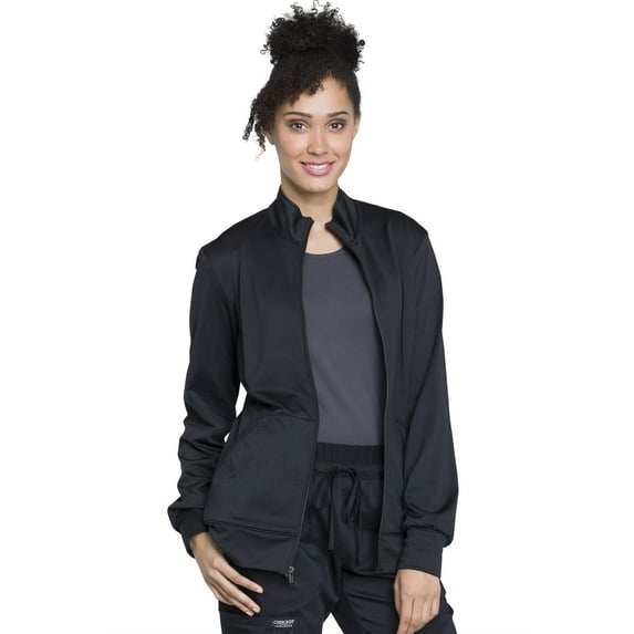 Workwear Revolution Men & Women Warm Up Medical Scrubs Jacket Zip Front Knit WW370, XL, Black