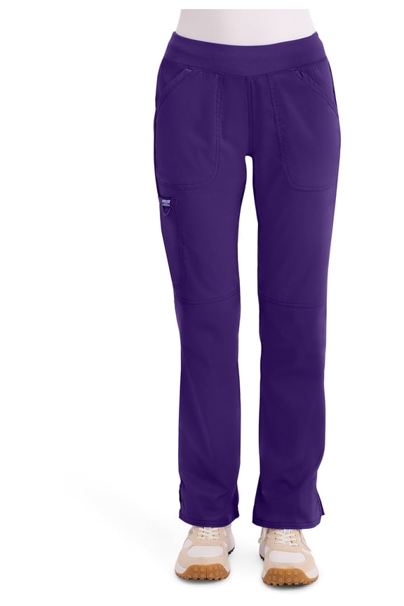 Workwear Revolution Women Medical Scrubs Pant Mid Rise Straight Leg Pull-on WW110P, XS Petite, Grape