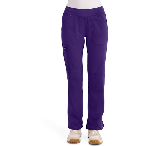 Workwear Revolution Women Medical Scrubs Pant Mid Rise Straight Leg Pull-on WW110P, XS Petite, Grape