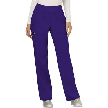 Workwear Revolution Women Medical Scrubs Pant Mid Rise Straight Leg Pull-on WW110P, XS Petite, Grape
