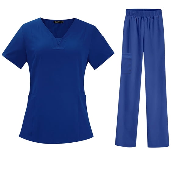 Workwear Sets Quick-Dry Breathable 2 Piece Nurse Working Uniforms Lightweight Women's Clothing Sets Scrubs for Women Royal Blue L