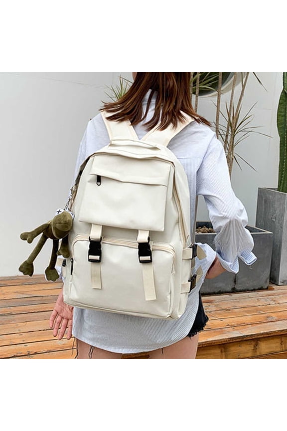 Workwear Style Nylon Backpack Large Capacity with Multiple Pockets Buckle Straps for Commuting Travel and Daily Use