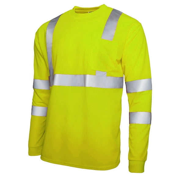 Workwear Tops Men Mesh Fabric Pullover Shirt Reflective Stripes Blouse High-Visibility Safety Blouses Long Sleeve Tshirt with Pocket Colorblock Patchwork T-Shirts