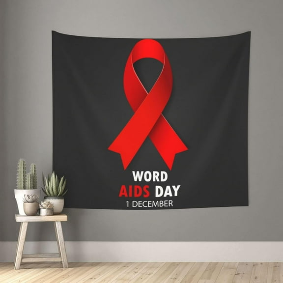 World AIDS Day Tapestry Banner Backdrop Flag Background Decoration for Outdoor/Indoor Yard Sign Party 60x51in