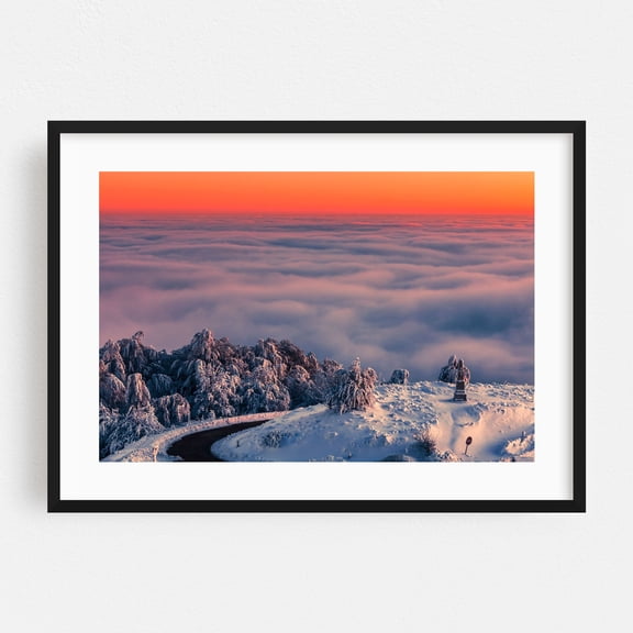 World Above Clouds - Bulgaria Photography Winter Sunset Snow Scenic Landscape Nature Mountain Black Framed Wall Art Print 5 x 7 inches