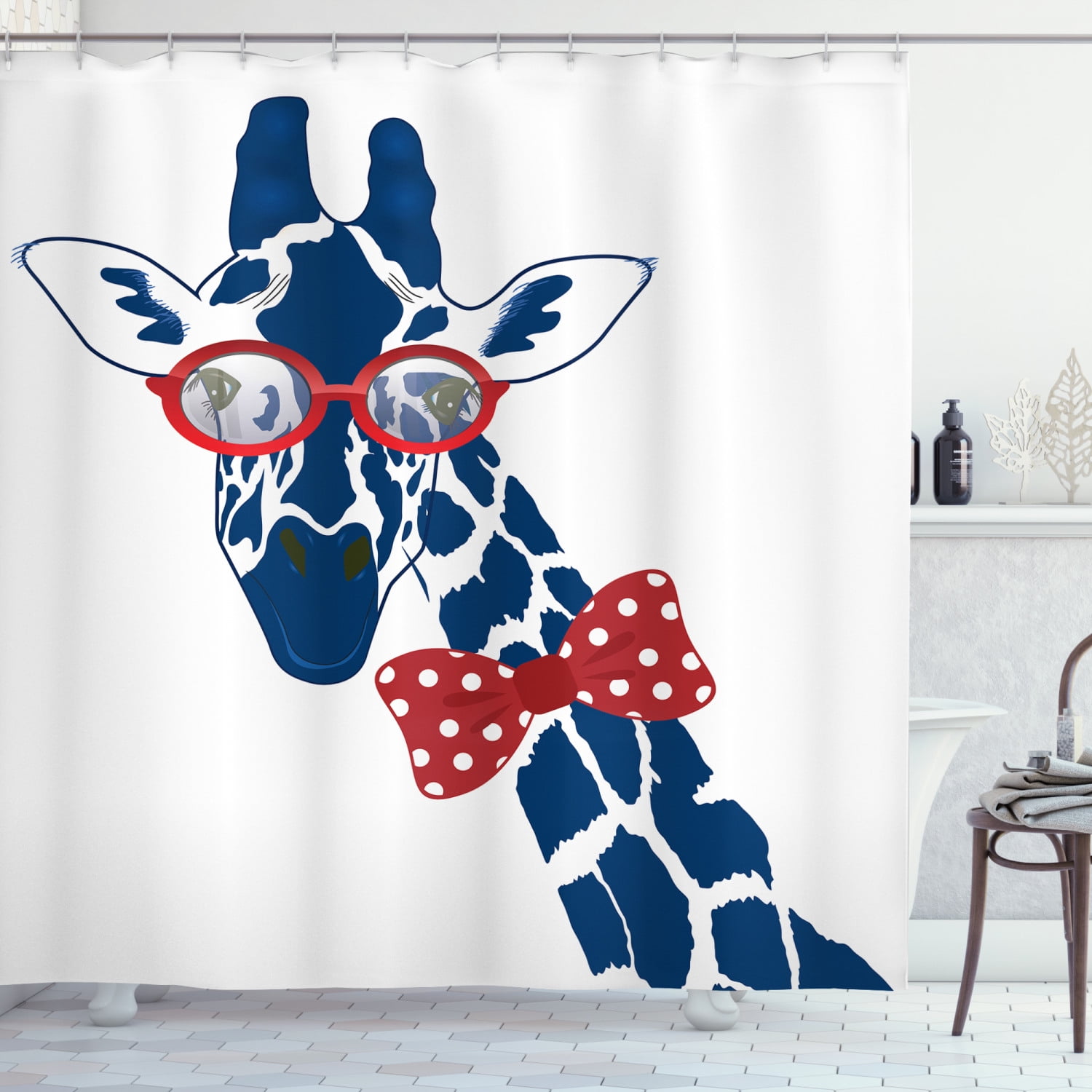 World Animal Decor Whimsical Fun Giraffe Hipster Sunglass Bowtie Shower Curtain