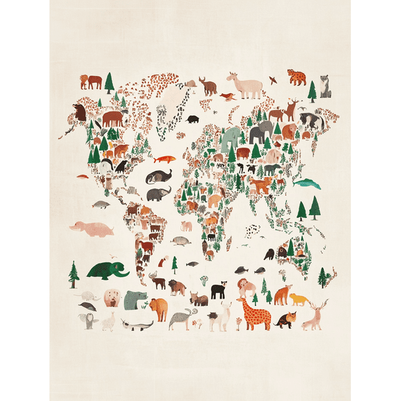 World Animal Map Canvas Print/Wall Art Perfect for Living Room Bedroom Office Nursery and Study.