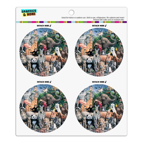 World Animals Family Reunion Monkey Bear Zebra Elephant Refrigerator Fridge Locker Vinyl Circle Magnet Set