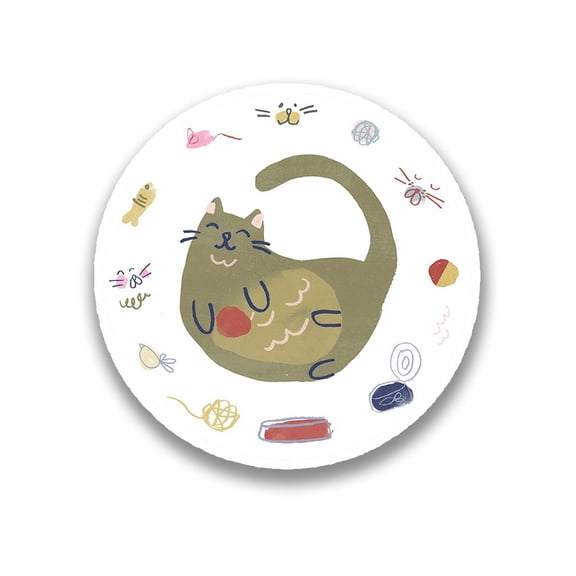 World Art Group Adorable Kitten Badge Sticker -June Erica Vess Designs, Vinyl Sticker