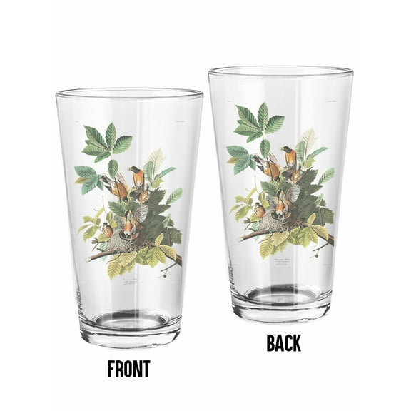 World Art Group American Robin Ii Pint Glass -John James Audubon Designs, 16 oz Transparent Glass