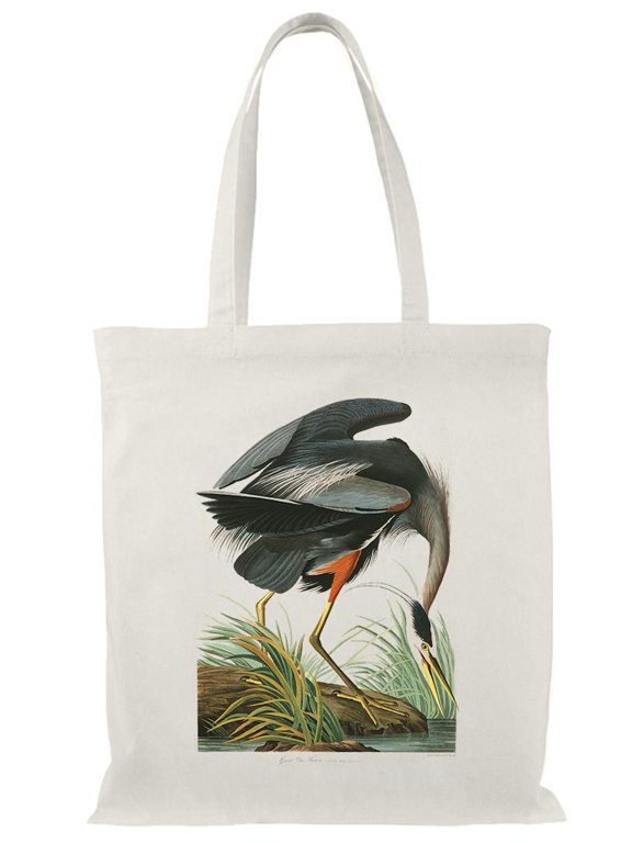 Great Blue Heron Tote Bag - John James Audubon Designs, One Size Cotton Canvas Tote Bag