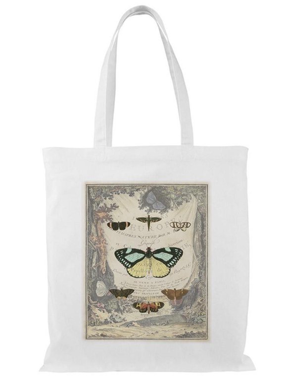 Vintage Butterfly Bookplate Tote Bag - Vision Studio Designs, One Size Cotton Canvas Tote Bag