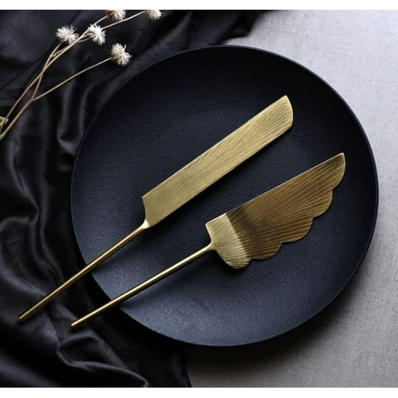 World Bazaar 2-Piece Cloud Cake Cutting Knife Spatula Set with Gold Stainless Steel Handles