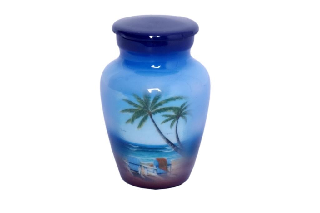 World Bazaar Beautiful Beach Cremation Funeral Keepsake Urns Hand Painted Cloud Large Burial Urn for Human Ashes Adult Size with Velvet Box (1 Small Keepsake)