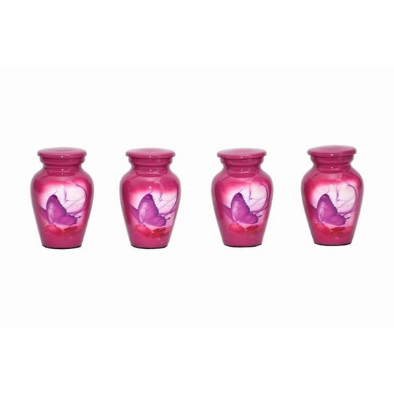 World Bazaar Cremation Keepsake Urns Butterfly Pink Aluminum 2.7 x 1.8 x 1.8 Inch