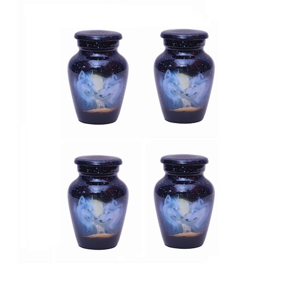 World Bazaar Cremation Keepsake Urns Wolves Family, Set of 4 with Velvet Box