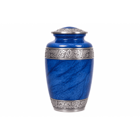 World Bazaar Blue Marble Adult Cremation Urn for Human Ashes, Aluminum Memorial Urn with Engravable Medallion