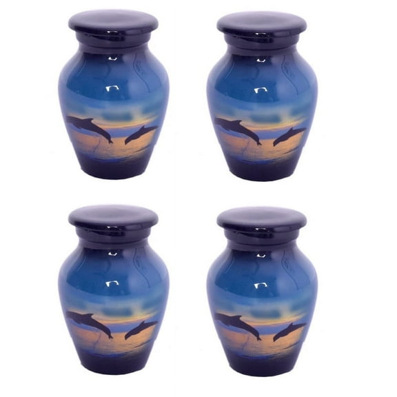 World Bazaar Dolphins Funeral Cremation Urn Large Burial Urn for Human Ashes Adult Memorial urn Large Size with Velvet Bag, Multicolor, (4 Keepsake Urns)