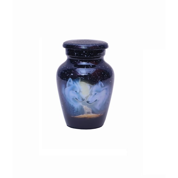 World Bazaar Small Cremation Keepsaske Urns for Ashes- Adult Classic 3 Wolves Family Pictured Cremation Urn for Human Ashes, Male or Female Keepsake urns with Velvet Protection Box (1 Small Keepsake)