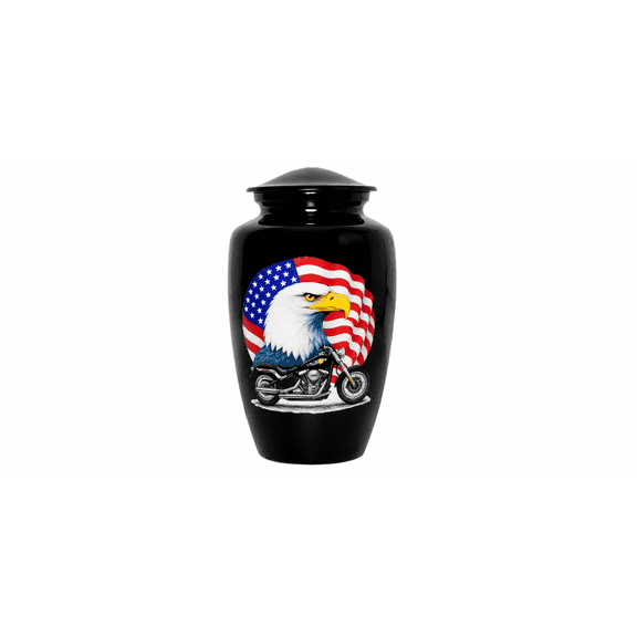 World Bazar Cremation Urns – US Flag Eagle with Motorcycle Tribute – Premium Adult Urn for Human Ashes (Adult Size – 200 lbs – 10.5" x 6")