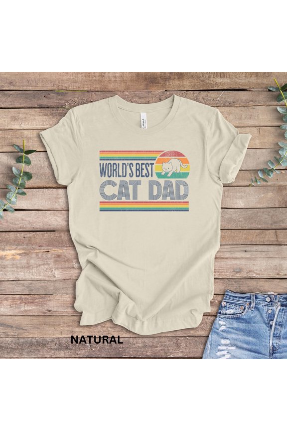 World' Best Cat Dad Cat Dad Retro Sunset Design T-Shirt, Unisex T-Shirt