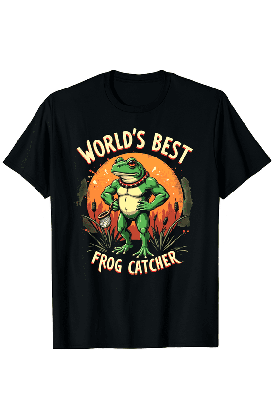 World Best Frog Catcher Funny Graphic Black T-Shirt for Men and Women
