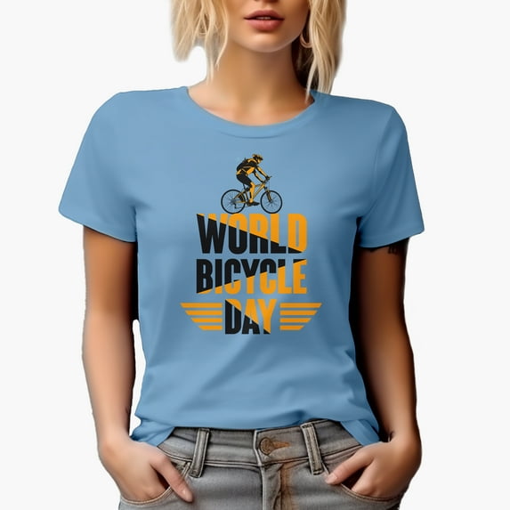World Bicycle Day, Baby Blue T-Shirt, Large