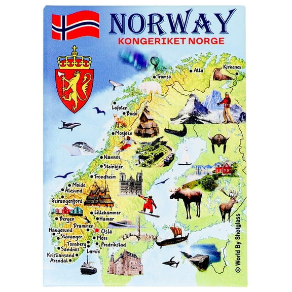 Norway Graphic Map and Attractions Souvenir Fridge Magnet 2.5" X 3.5"