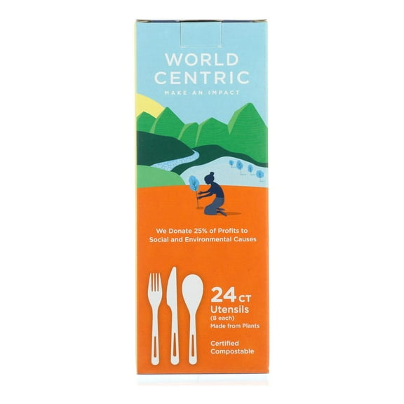 World Centric Assorted Corn Starch Flatware - Case of 12 - 24 Count