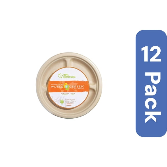 World Centric Compostable 3-Compartment Plates 20 Pc (Pack Of 12)
