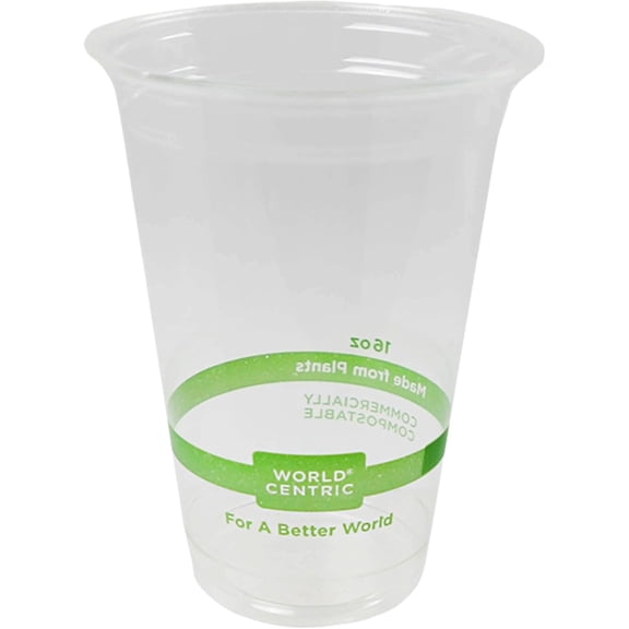 World Centric Compostable Cups 16 oz - Clear Cold Cups Made from Plants - 200 Pack