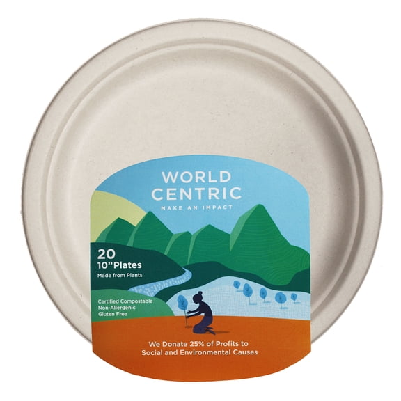 World Centric Compostable Wheat Straw Plates, 10", 20 Count