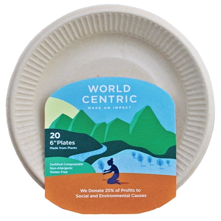World Centric Compostable Wheat Straw Plates, 6", 20 Count