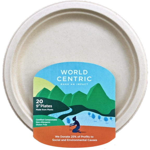 World Centric Compostable Wheat Straw Plates, 9", 20 Count