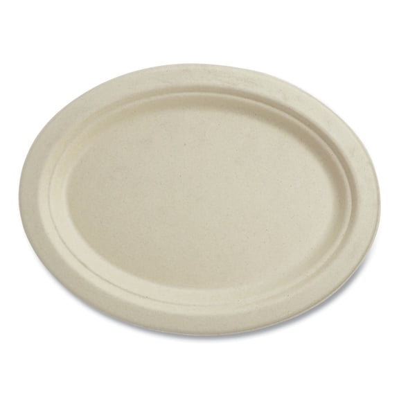 12 in. Oval Paper Fiber Plates - Natural (500/Carton)