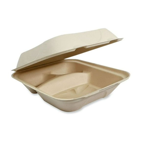 World Centric Fiber Hinged Containers 9.2" x 9.1" x 3.2" Natural Paper 300/Carton (WORTOSCU9LFP)