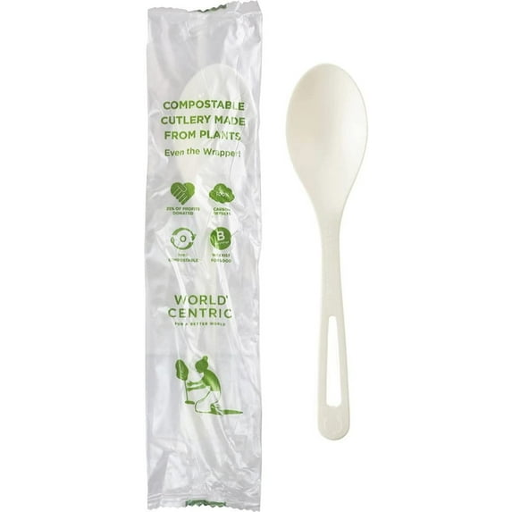 World Centric TPLA Individually Wrapped Spoon, 6 inch - 750 per case.