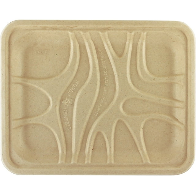 World Centric TRSC4SLLF 9.1 in. x 7.1 in. x 0.7 in. PLA Lined PFAS-Free Paper Fiber Trays - Natural (500/Carton)