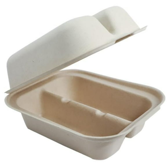 World Centric 2-Compartment Clamshell Taco Container, TO-SC-T2, Compostable Fiber, 8" x 5" x 3" 300/Case
