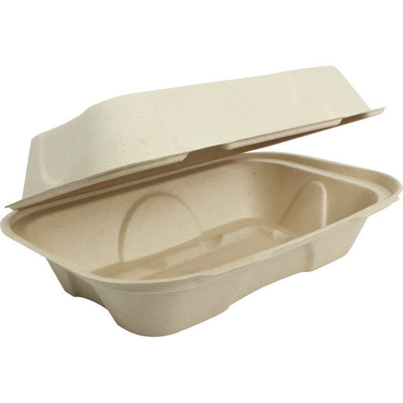 World Centrics (to-SC-UHB) Compostable 9" X 6" X 3" Single Compartment Plant Fiber Clamshell Hoagie Box (Package of 100)