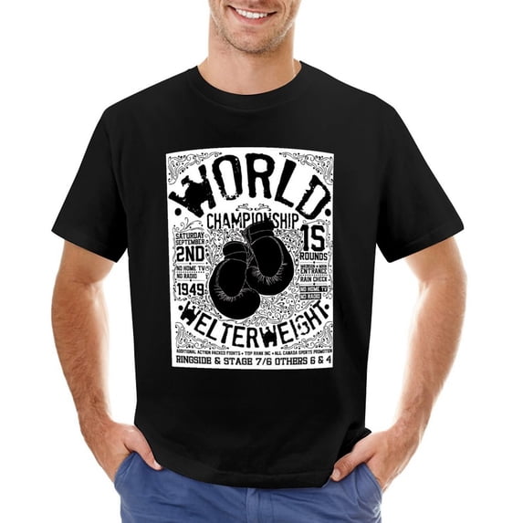 World Championship Welter Weight Vintage T-shirt Mens Cotton Classic Crewneck Short Sleeve Tees Unisex Black 5XL
